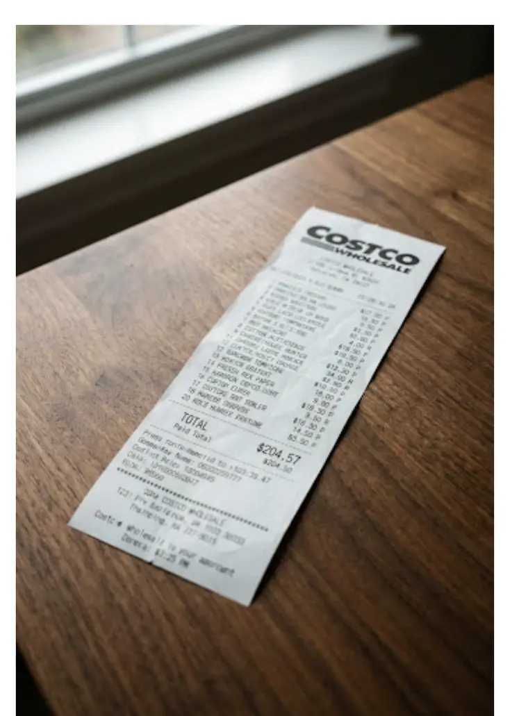 A photographed receipt on a desk